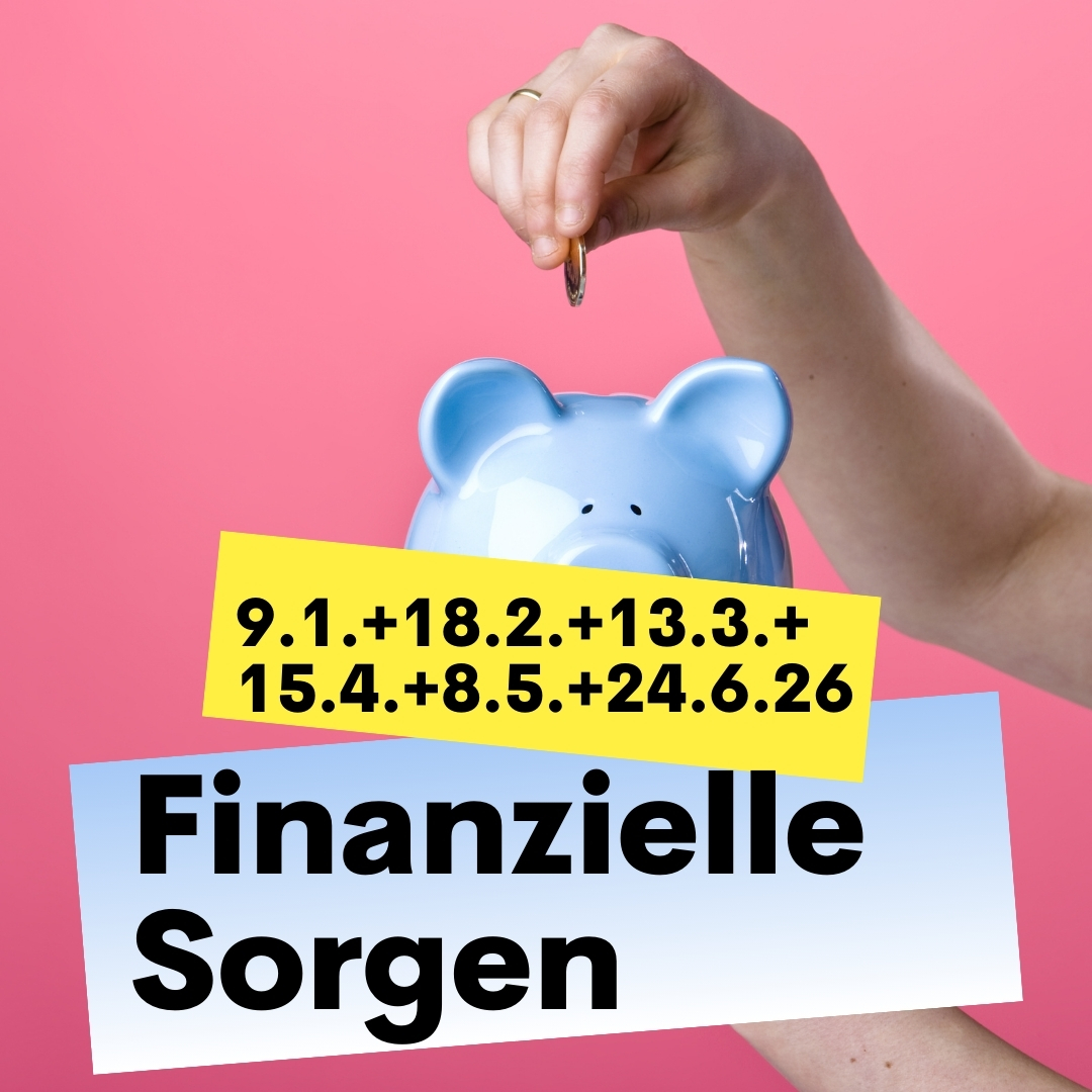Finanzielle Sorgen
Im Hintergrund ein Arm, der eine Münze in ein Sparschwein steckt